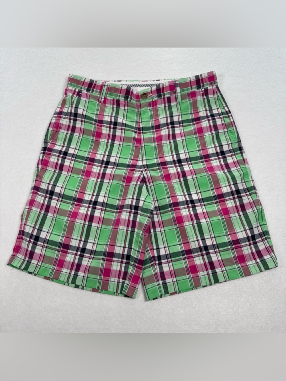 Footjoy Madras Golf Shorts Men’s 32 Multi Color Pink Green Plaid Wicking Preppy